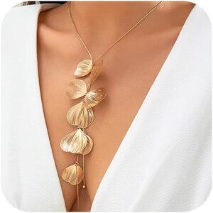 Women's Statement Gold Ginkgo Leaves Choker Long Tassel Beachy Party Necklace